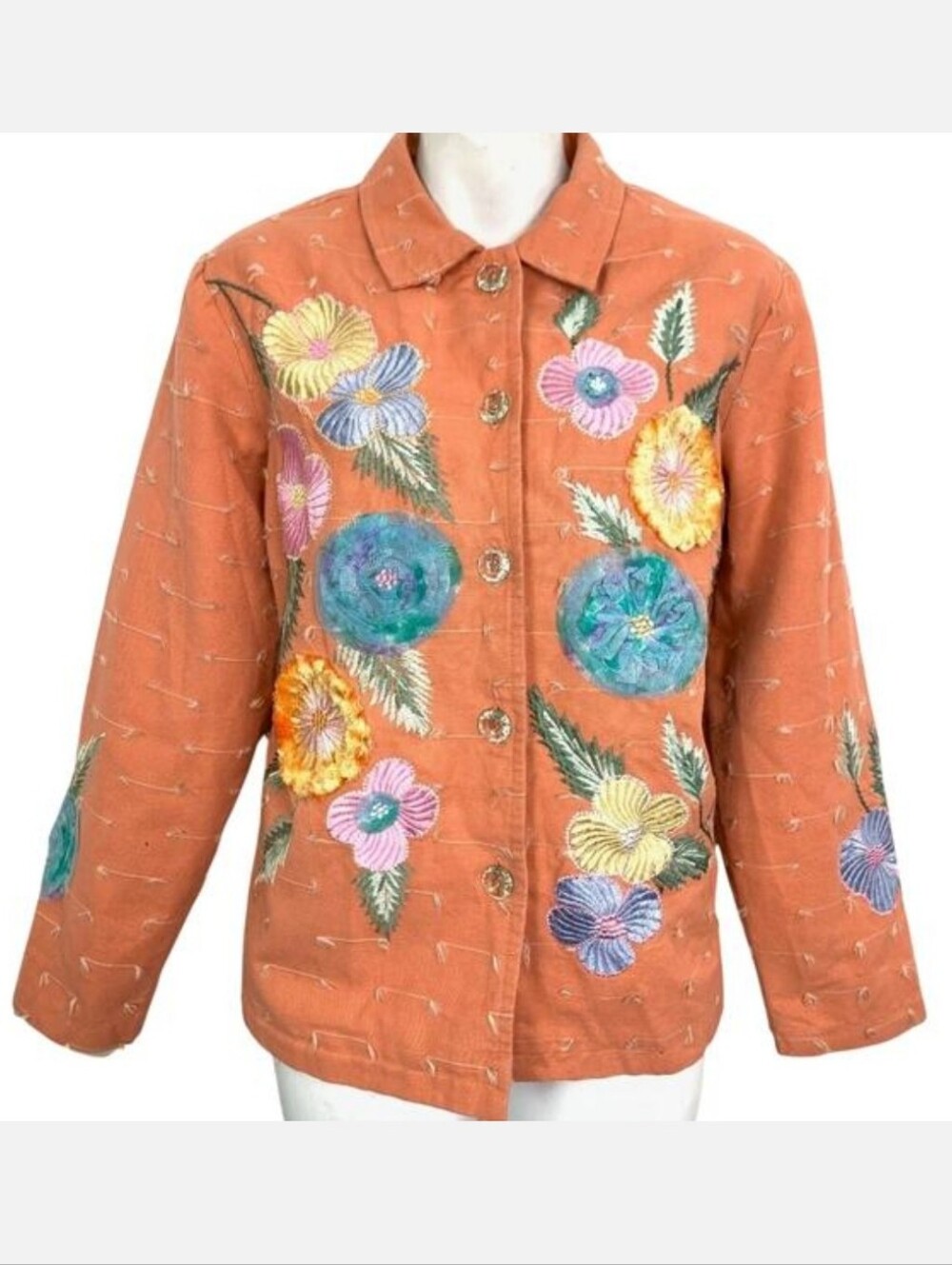 Indigo Orange Embroidered Floral Jacket